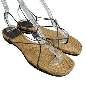 Stephane Kelian sandals espadrilles 9 flat silver thin leather ankle straps